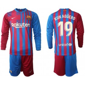 Tenue FC Barcelone Kun Agüero 19 Enfant Domicile 2021-2022 Maillot de Foot ML